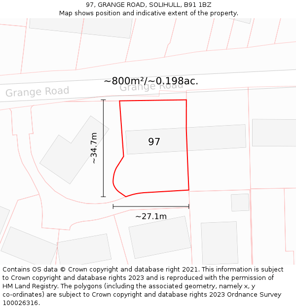 97, GRANGE ROAD, SOLIHULL, B91 1BZ: Plot and title map