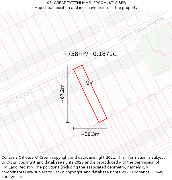 97, GREAT TATTENHAMS, EPSOM, KT18 5RB: Plot and title map