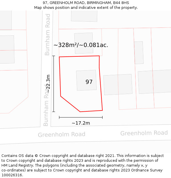 97, GREENHOLM ROAD, BIRMINGHAM, B44 8HS: Plot and title map