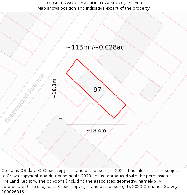 97, GREENWOOD AVENUE, BLACKPOOL, FY1 6PR: Plot and title map