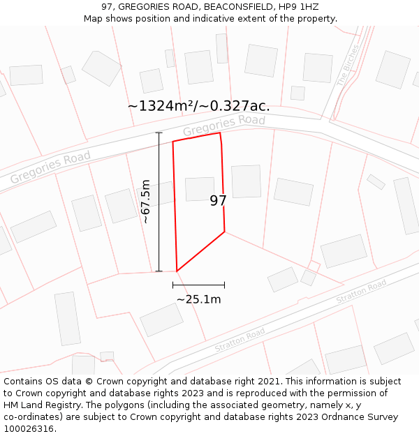 97, GREGORIES ROAD, BEACONSFIELD, HP9 1HZ: Plot and title map