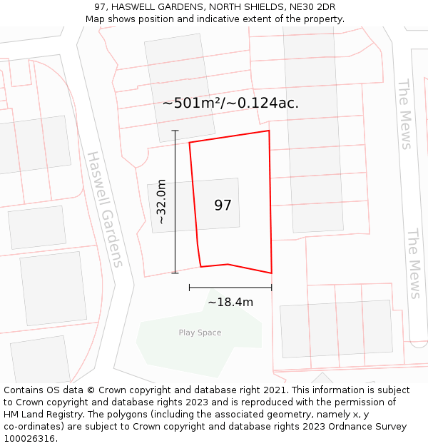 97, HASWELL GARDENS, NORTH SHIELDS, NE30 2DR: Plot and title map