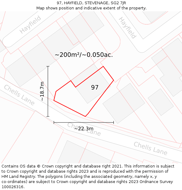 97, HAYFIELD, STEVENAGE, SG2 7JR: Plot and title map