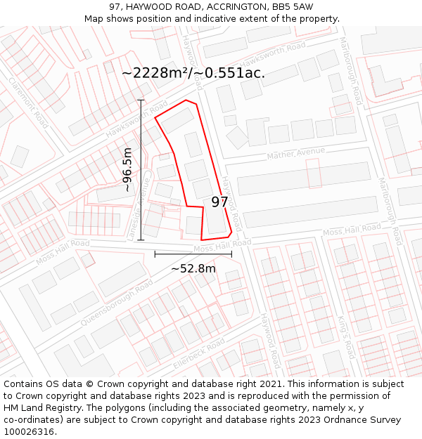 97, HAYWOOD ROAD, ACCRINGTON, BB5 5AW: Plot and title map