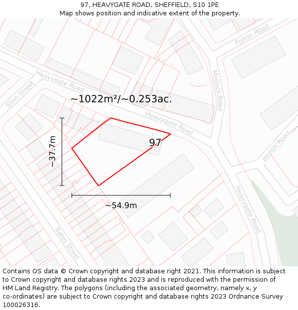 97, HEAVYGATE ROAD, SHEFFIELD, S10 1PE: Plot and title map