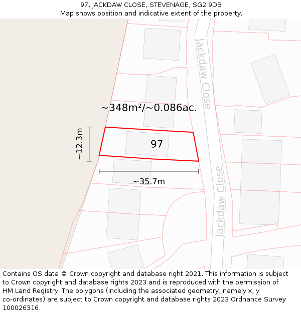 97, JACKDAW CLOSE, STEVENAGE, SG2 9DB: Plot and title map