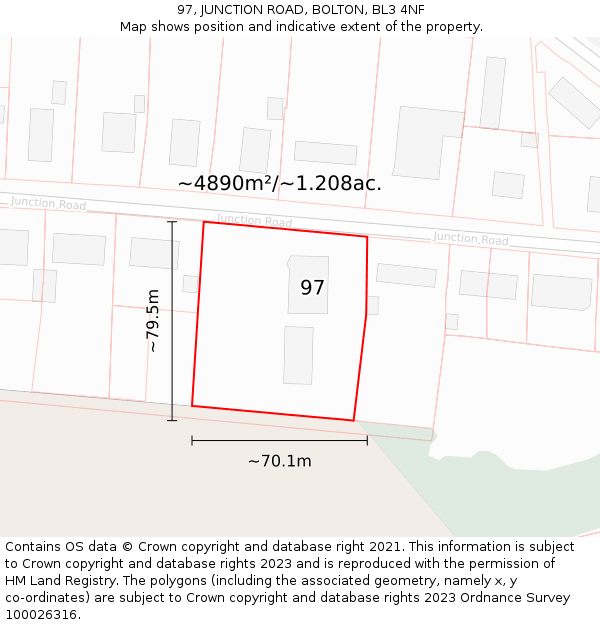 97, JUNCTION ROAD, BOLTON, BL3 4NF: Plot and title map