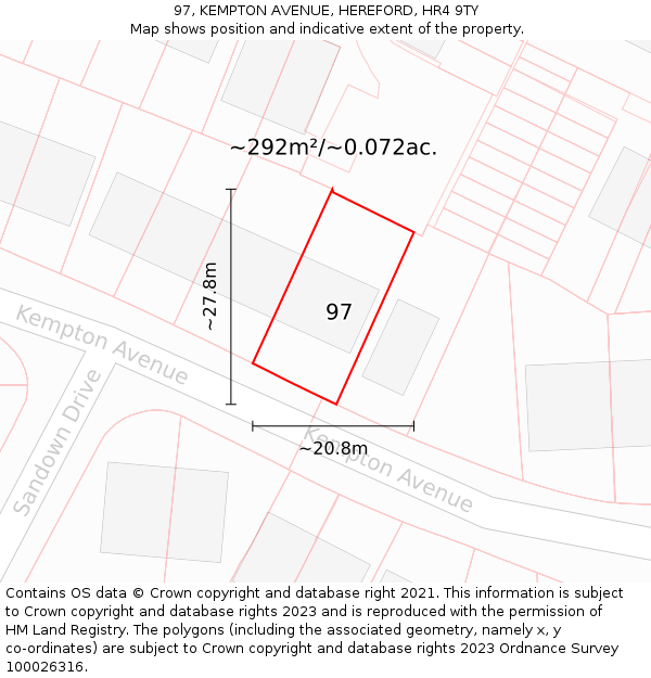 97, KEMPTON AVENUE, HEREFORD, HR4 9TY: Plot and title map