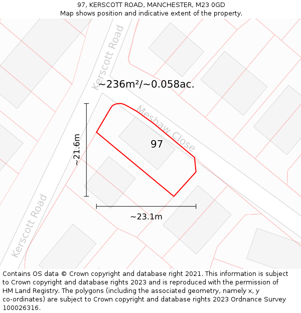 97, KERSCOTT ROAD, MANCHESTER, M23 0GD: Plot and title map