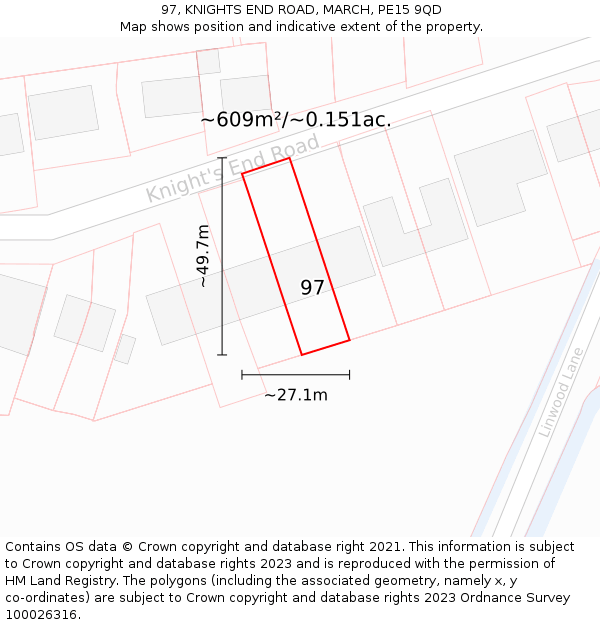 97, KNIGHTS END ROAD, MARCH, PE15 9QD: Plot and title map