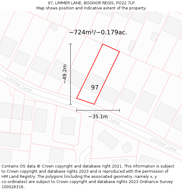 97, LIMMER LANE, BOGNOR REGIS, PO22 7LP: Plot and title map