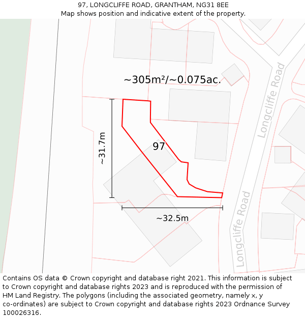 97, LONGCLIFFE ROAD, GRANTHAM, NG31 8EE: Plot and title map