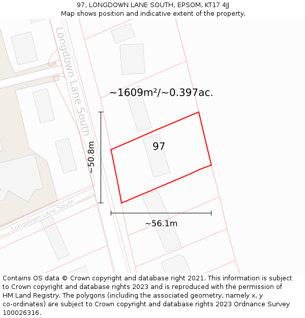 97, LONGDOWN LANE SOUTH, EPSOM, KT17 4JJ: Plot and title map