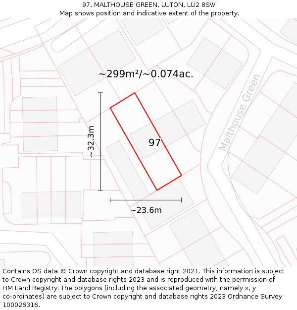 97, MALTHOUSE GREEN, LUTON, LU2 8SW: Plot and title map