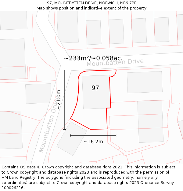 97, MOUNTBATTEN DRIVE, NORWICH, NR6 7PP: Plot and title map