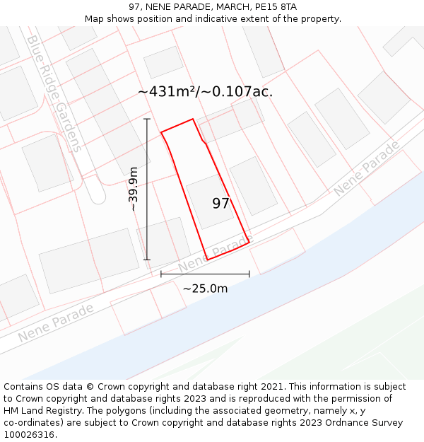 97, NENE PARADE, MARCH, PE15 8TA: Plot and title map