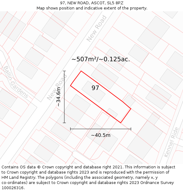 97, NEW ROAD, ASCOT, SL5 8PZ: Plot and title map