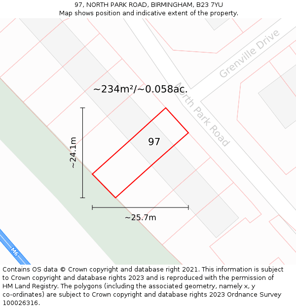 97, NORTH PARK ROAD, BIRMINGHAM, B23 7YU: Plot and title map