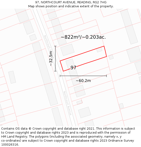 97, NORTHCOURT AVENUE, READING, RG2 7HG: Plot and title map