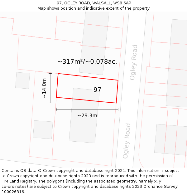 97, OGLEY ROAD, WALSALL, WS8 6AP: Plot and title map