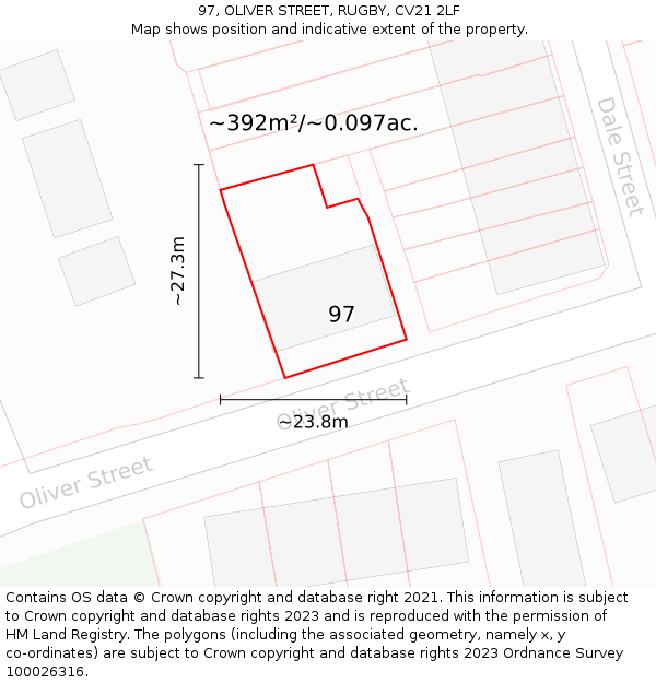 97, OLIVER STREET, RUGBY, CV21 2LF: Plot and title map