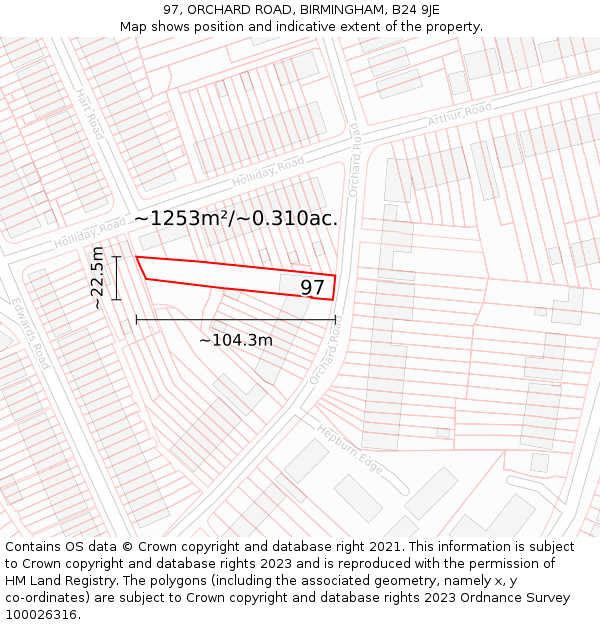 97, ORCHARD ROAD, BIRMINGHAM, B24 9JE: Plot and title map