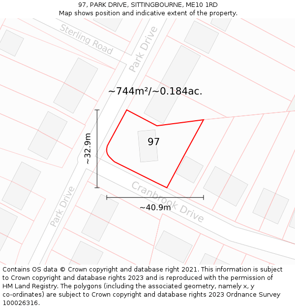 97, PARK DRIVE, SITTINGBOURNE, ME10 1RD: Plot and title map