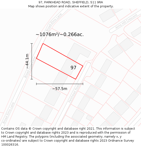 97, PARKHEAD ROAD, SHEFFIELD, S11 9RA: Plot and title map