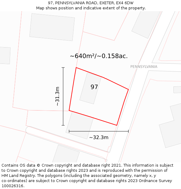 97, PENNSYLVANIA ROAD, EXETER, EX4 6DW: Plot and title map