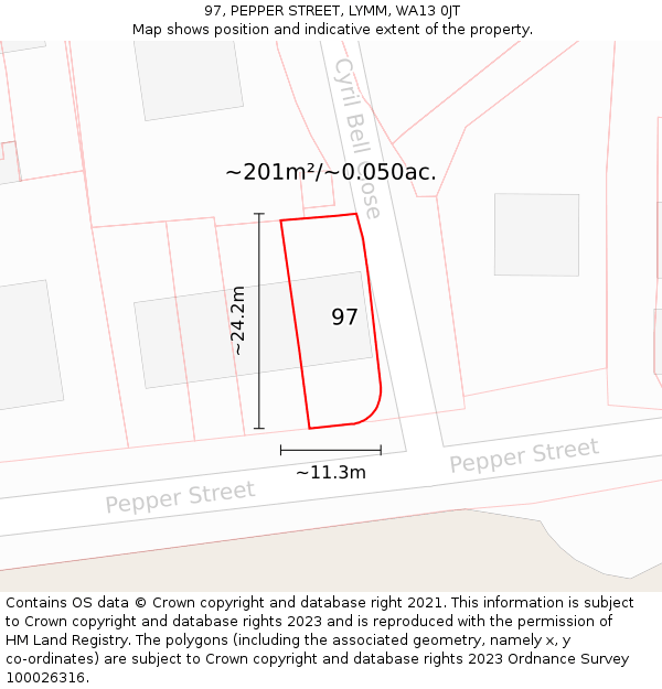97, PEPPER STREET, LYMM, WA13 0JT: Plot and title map