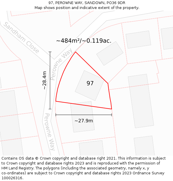 97, PEROWNE WAY, SANDOWN, PO36 9DR: Plot and title map