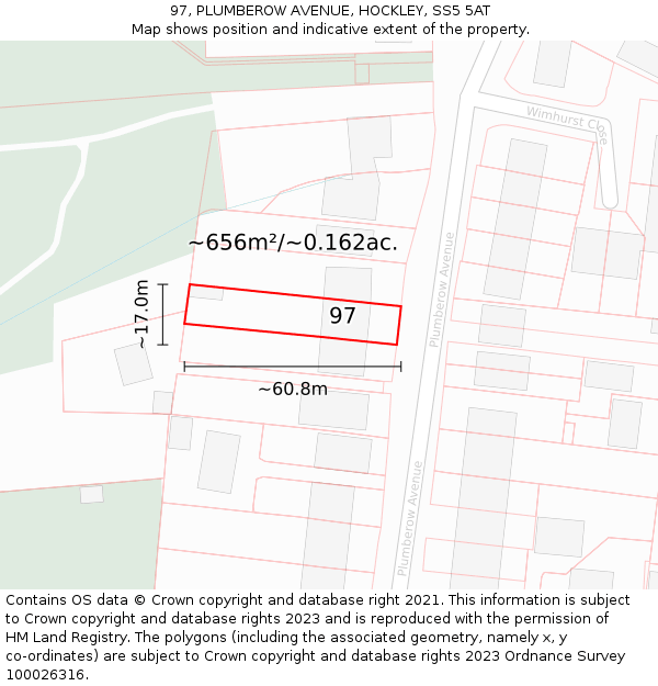 97, PLUMBEROW AVENUE, HOCKLEY, SS5 5AT: Plot and title map