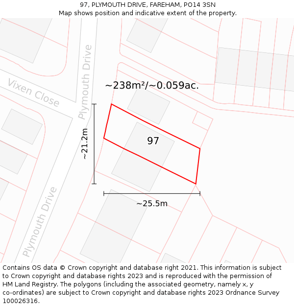 97, PLYMOUTH DRIVE, FAREHAM, PO14 3SN: Plot and title map