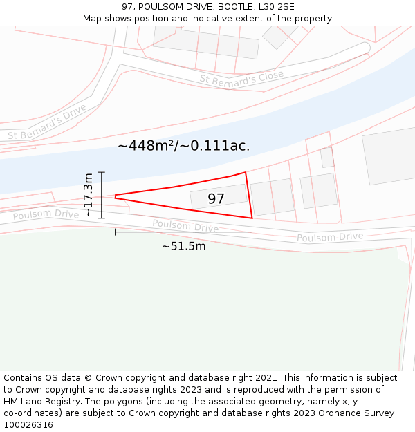 97, POULSOM DRIVE, BOOTLE, L30 2SE: Plot and title map