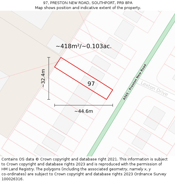 97, PRESTON NEW ROAD, SOUTHPORT, PR9 8PA: Plot and title map