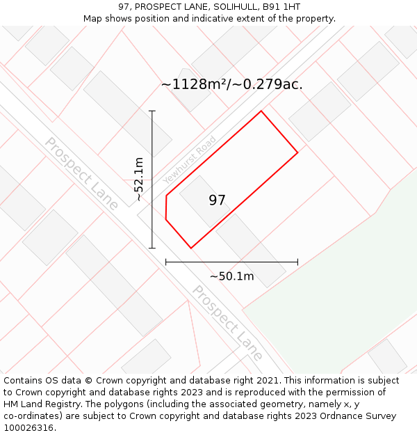 97, PROSPECT LANE, SOLIHULL, B91 1HT: Plot and title map