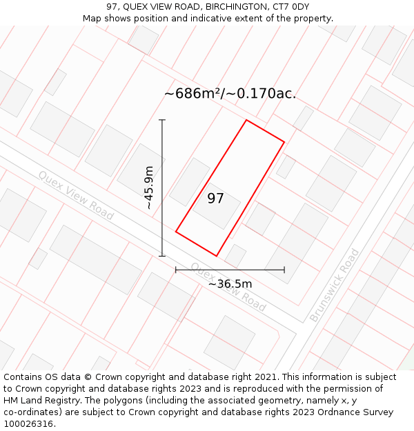 97, QUEX VIEW ROAD, BIRCHINGTON, CT7 0DY: Plot and title map