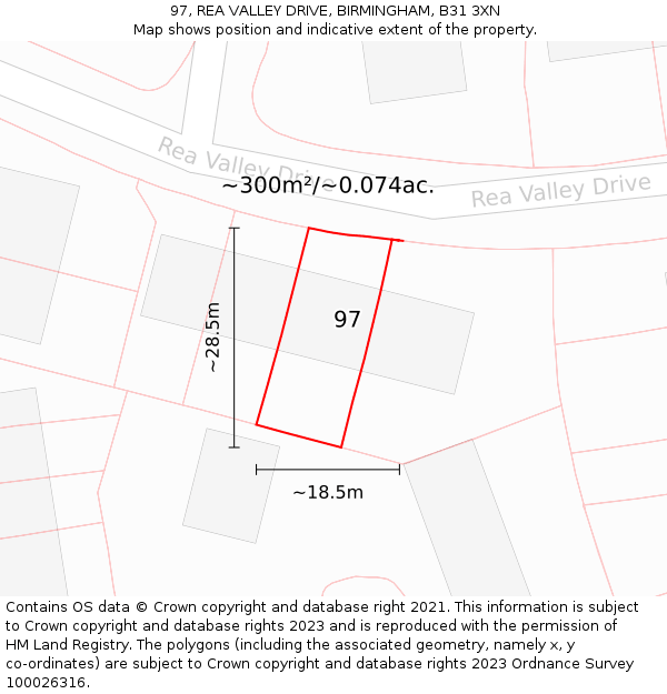 97, REA VALLEY DRIVE, BIRMINGHAM, B31 3XN: Plot and title map