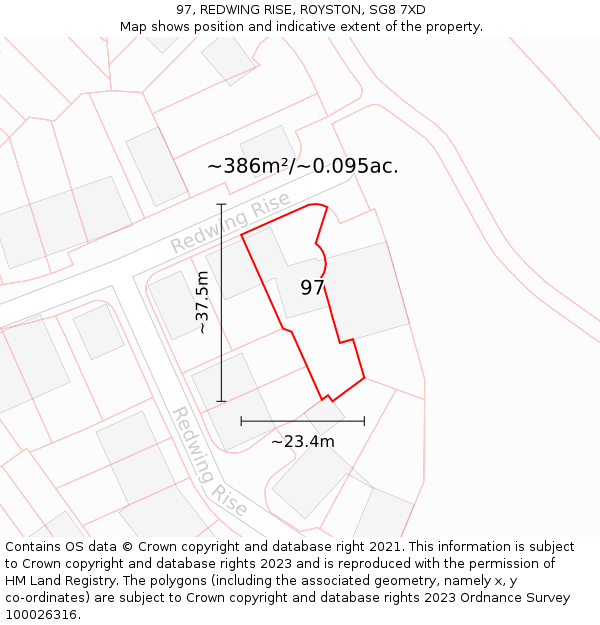 97, REDWING RISE, ROYSTON, SG8 7XD: Plot and title map