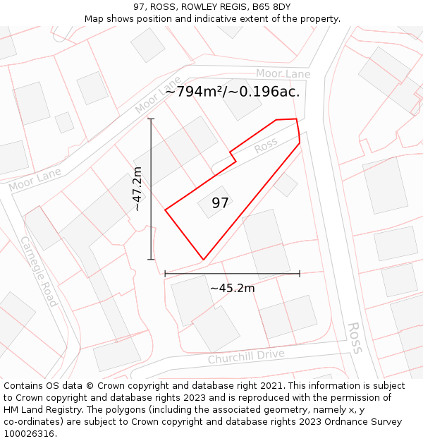 97, ROSS, ROWLEY REGIS, B65 8DY: Plot and title map