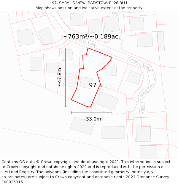 97, SARAHS VIEW, PADSTOW, PL28 8LU: Plot and title map