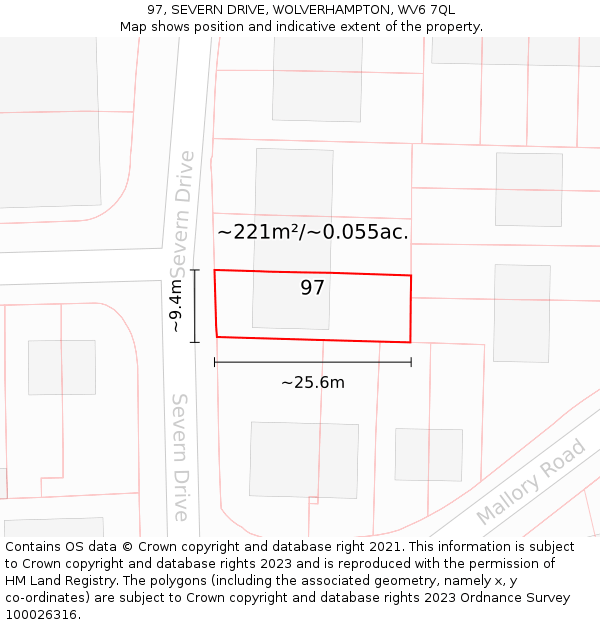 97, SEVERN DRIVE, WOLVERHAMPTON, WV6 7QL: Plot and title map