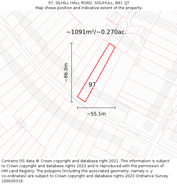 97, SILHILL HALL ROAD, SOLIHULL, B91 1JT: Plot and title map