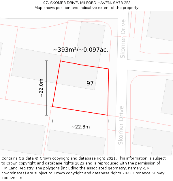 97, SKOMER DRIVE, MILFORD HAVEN, SA73 2RF: Plot and title map
