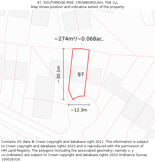 97, SOUTHRIDGE RISE, CROWBOROUGH, TN6 1LL: Plot and title map