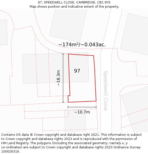 97, SPEEDWELL CLOSE, CAMBRIDGE, CB1 9YS: Plot and title map