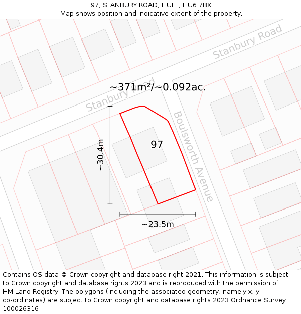 97, STANBURY ROAD, HULL, HU6 7BX: Plot and title map