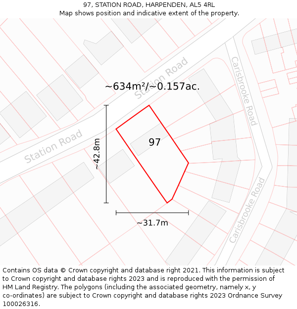 97, STATION ROAD, HARPENDEN, AL5 4RL: Plot and title map