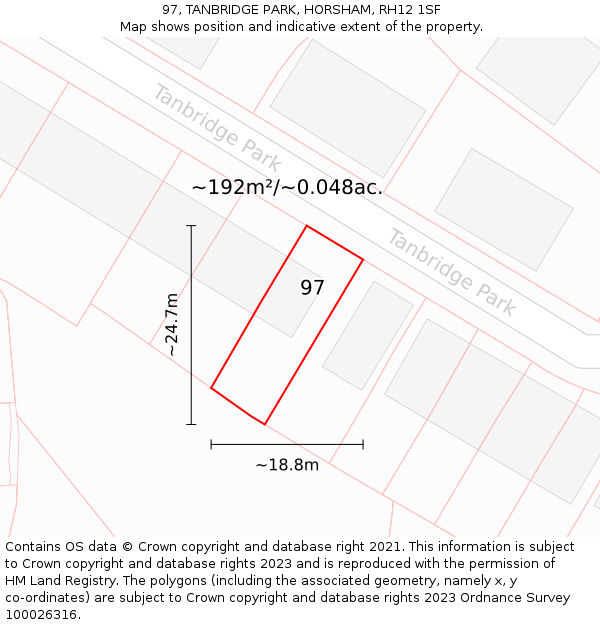 97, TANBRIDGE PARK, HORSHAM, RH12 1SF: Plot and title map