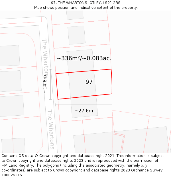 97, THE WHARTONS, OTLEY, LS21 2BS: Plot and title map